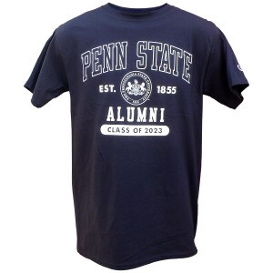 navy short sleeve t-shirt with Penn State Alumni Class of 2023 and University Seal